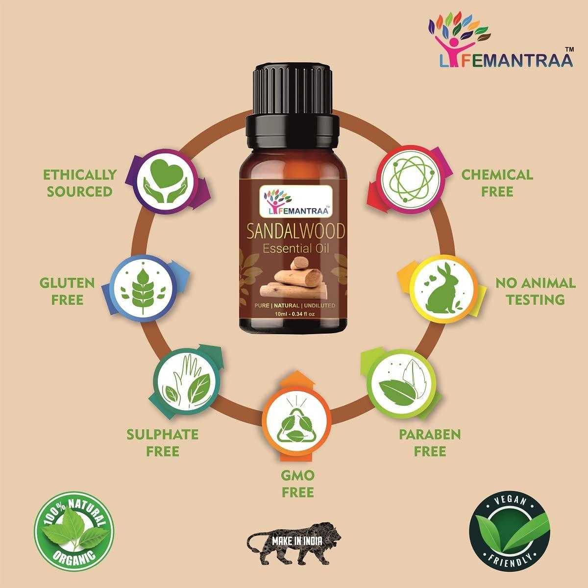 Lifemantraa Lifemantraa Organic Sandalwood Essential Oil for Face Hair Aroma Diffuser - Sandal Wood Oil Original - Chandan Tel - Pure Sandalwood Oil for Skin - 15ml