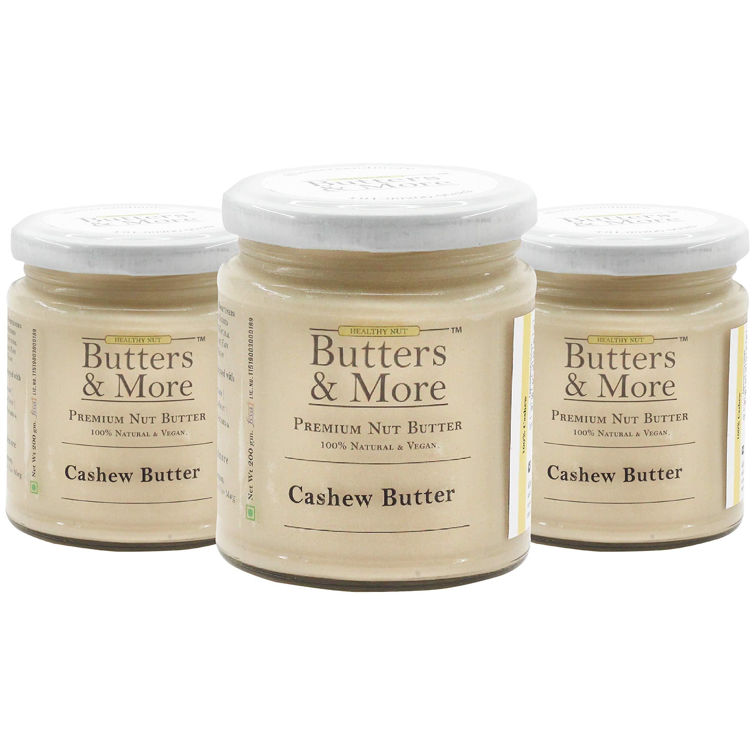Butters & More Butters & More Vegan All Natural Cashew Butter (Pack of 3x200G) Keto & Diabetic Friendly Creamy Unsweetened Nut Butter. Super Saver Pack.