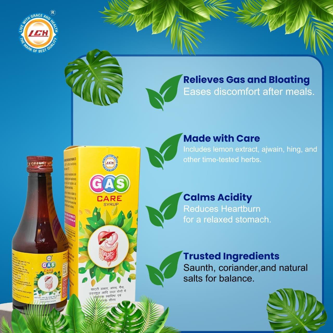 Generic Gas Care Syrup 200ml Herbal Digestive Support for Gas Relief, Acidity Calm, & Bloating Relief | Pure, Chemical-Free | Comfort After Every Meal