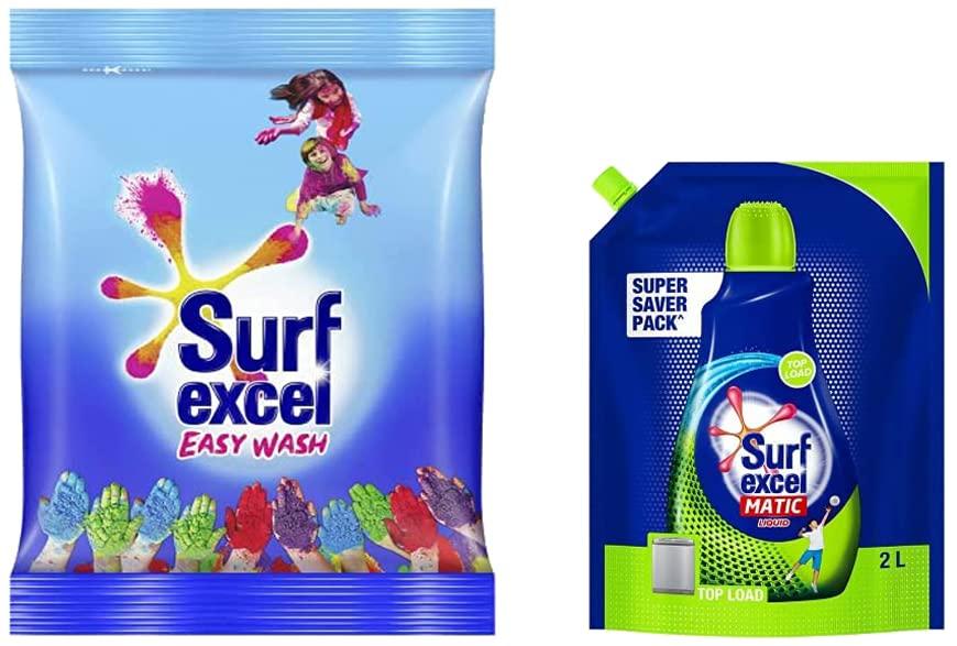 Surf Excel Surf Excel Easy Wash Detergent Powder, 5 Kg & Matic Top Load Liquid Detergent 2 L Refill, Designed For Tough Stain Removal on Laundry in Washing Machines - Super Saver Offer Pack