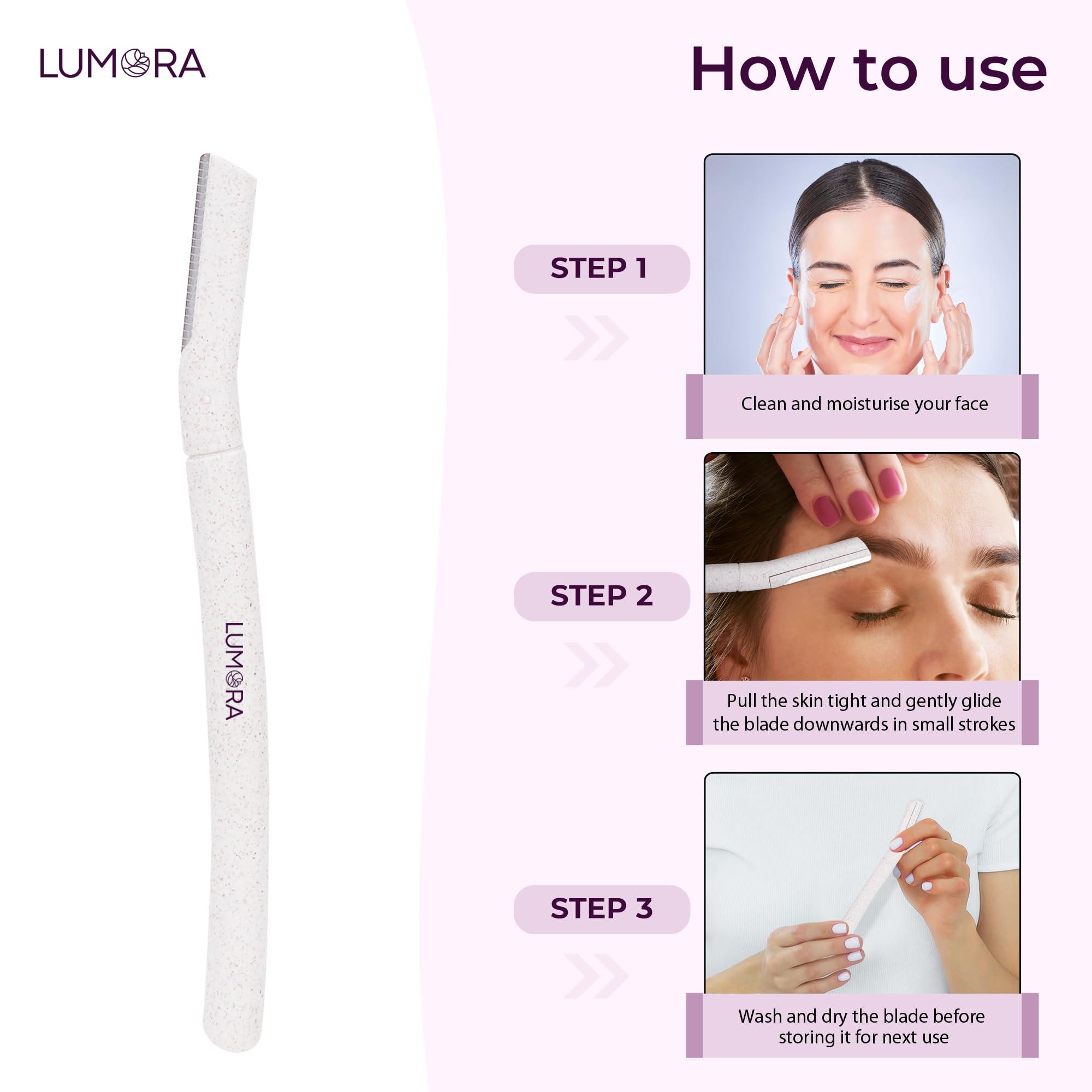 LUMORA Lumora Face Razor for Women - 2 Razors | Facial Razor for Eyebrows, Upper Lips, Chin, Forehead and Sideburns | German Stainless Steel Blade & Firm Grip | Smooth & Instant Facial Hair Removal Razors