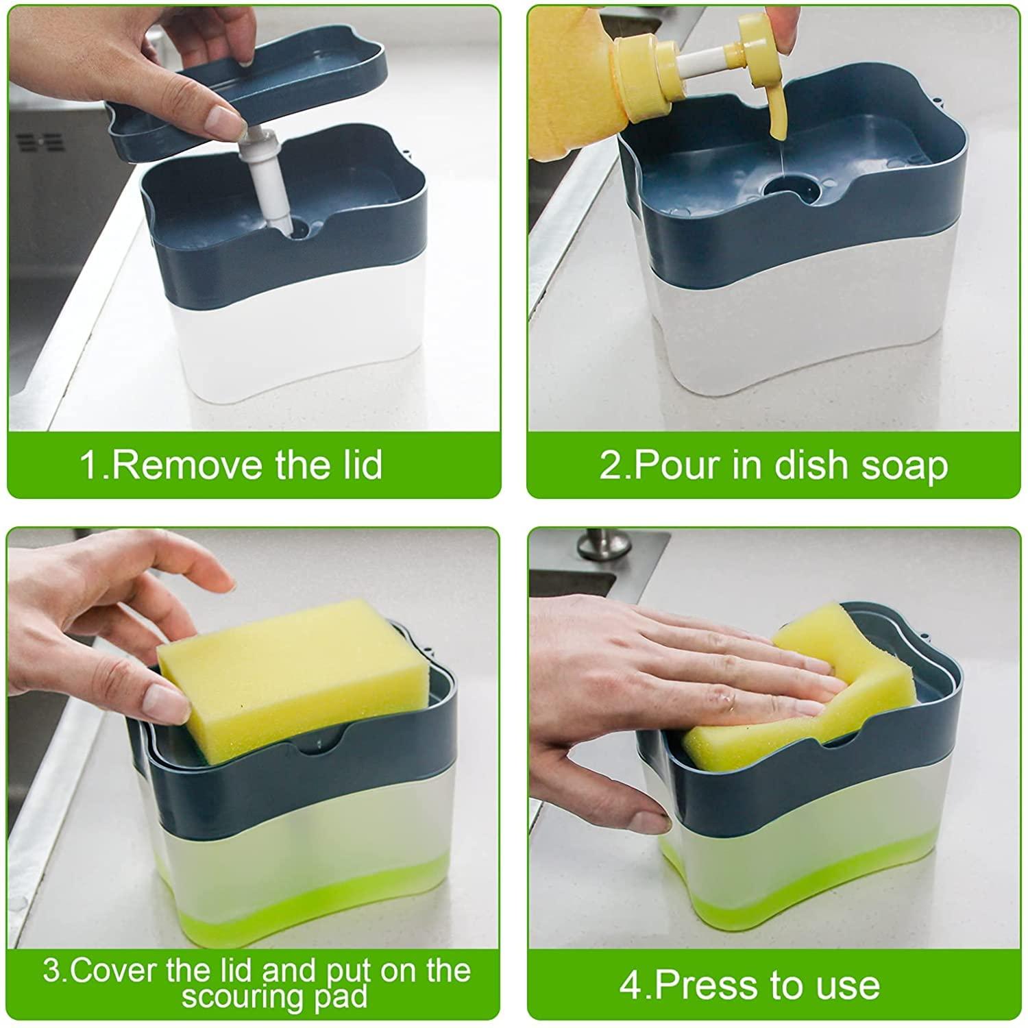 Aeakey Aeakey Soap Pump Dispenser and Sponge Holder for Kitchen Sink Dish Washing Soap Dispenser 13 Ounces (Silver1)