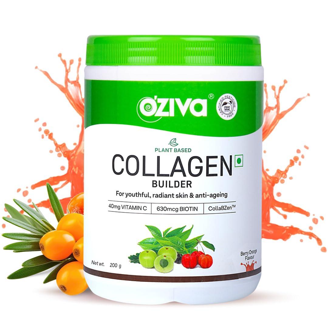 OZiva OZiva Vegan Collagen (Berry Orange) with Biotin & Vitamin C For Brighter & Youthful Skin | Collagen Supplement For Women & Men | Plant Based Collagen Powder | Certified Vegan 250g (Pack of 1)