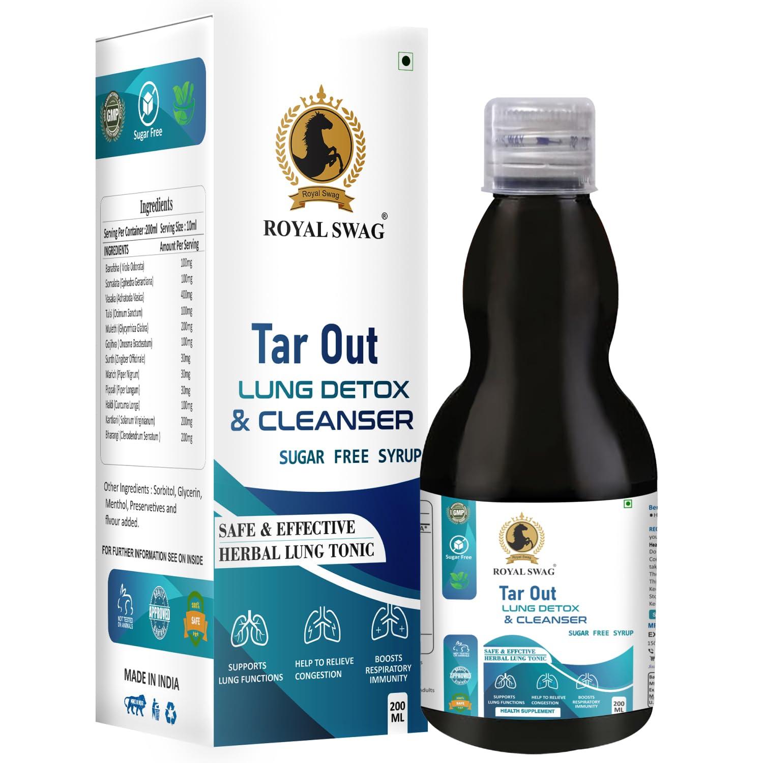 ROYAL SWAG Royal Swag Ayurveda Tar Out Syrup Lungs Detox Set of 3(200 ML) Sugar Free Removes Tar from Lungs due to for smoke & Air Pollution - Herbal Syrup To Remove Toxins From Lung & Mucus Remover | 600 ml