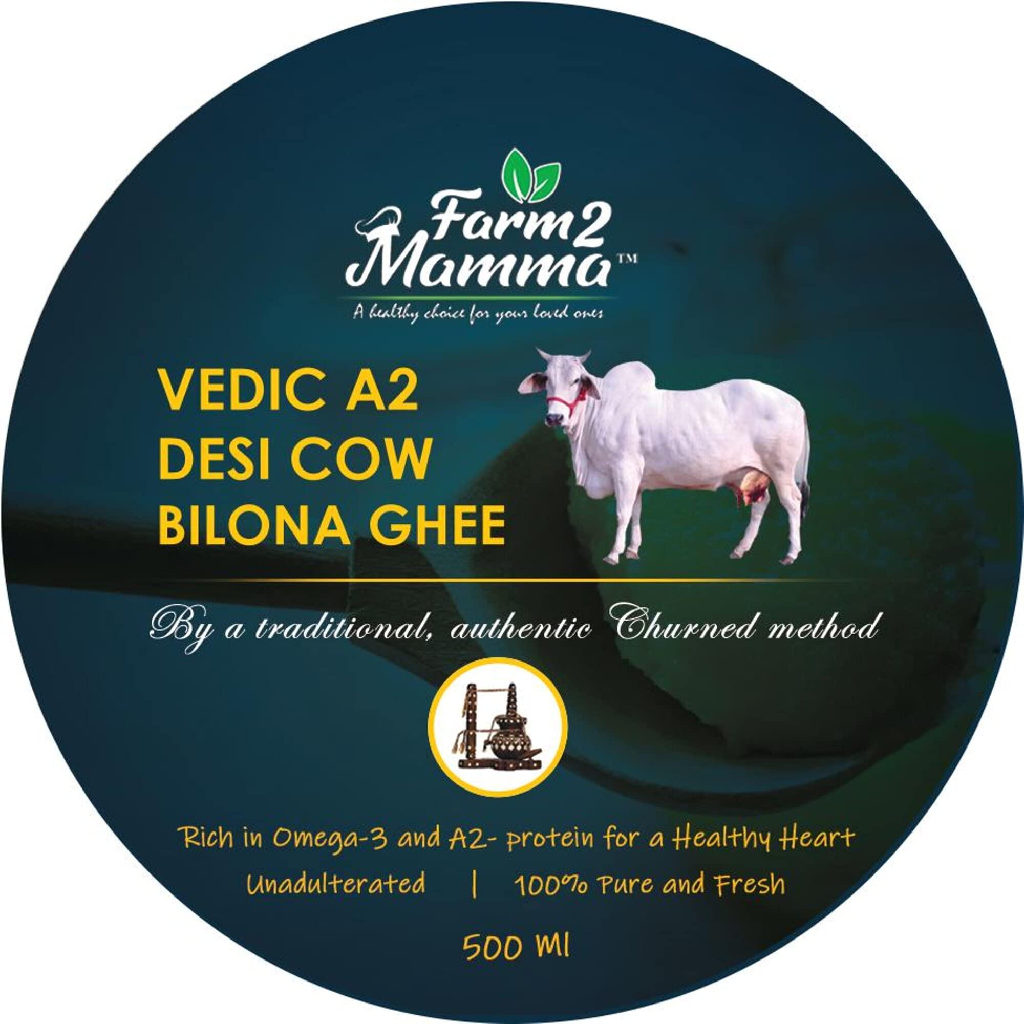 Farm2Mamma Farm2Mamma Vedic A2 Desi Cow Bilona Ghee,500ML, Curd Churned, Authentic Ghee, Pure Natural & Healthy, A2 Certified, Grass Fed Cultured Ghee, Glass Matka Jar
