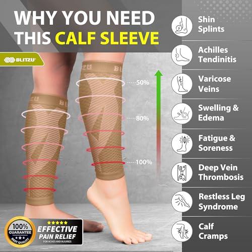 BLITZU BLITZU Calf Compression Sleeves For Women & Men Leg Compression Socks for Runners, Shin Splint, Recovery from Injury & Pain Relief Great for Running, Maternity, Travel, Nurses Nude S-M