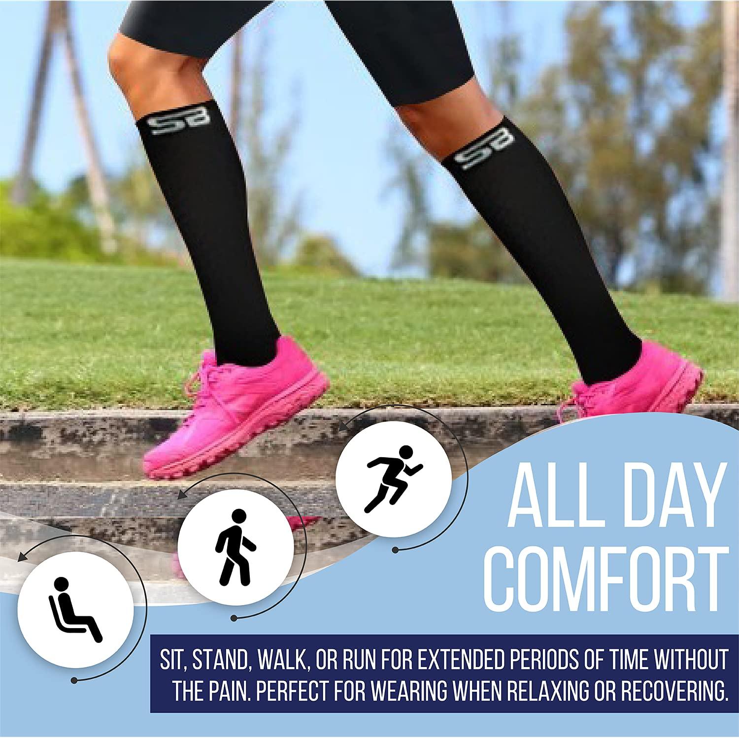 SB SOX SB SOX 3-Pair Compression Socks (15-20mmHg) for Men & Women Comfortable Socks, Easy to Put On  Best Socks for Daily/Any Use, Running, Nurse, Travel (01  Solid Black, Small/Medium)