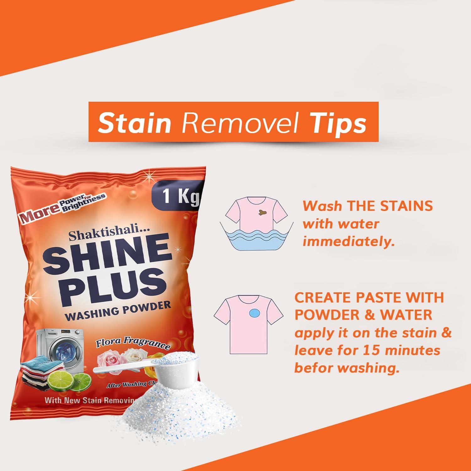 Shaktishali SHINE PLUS Shaktishali SHINE PLUS Detergent Washing Powder 1 kg | Free Scoop | Double Power Premium Detergent Powder | Dissolves Easily