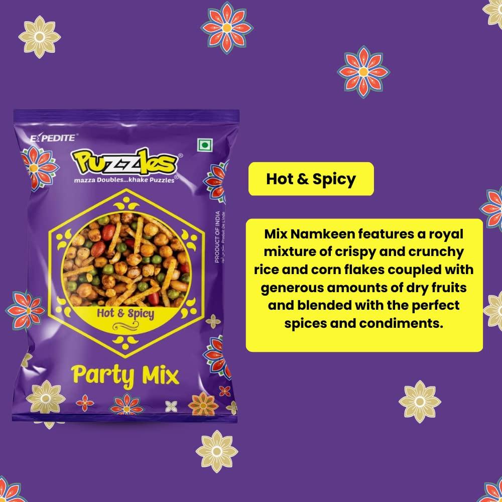 Puzzles PUZZLES Chatpata Namkeen Box, Aloo Bhujia + Party Mix, Special Namkeen Combo, India\'s Favourite Snack Made with All-Natural Ingredients, 170gm x Pack of 2