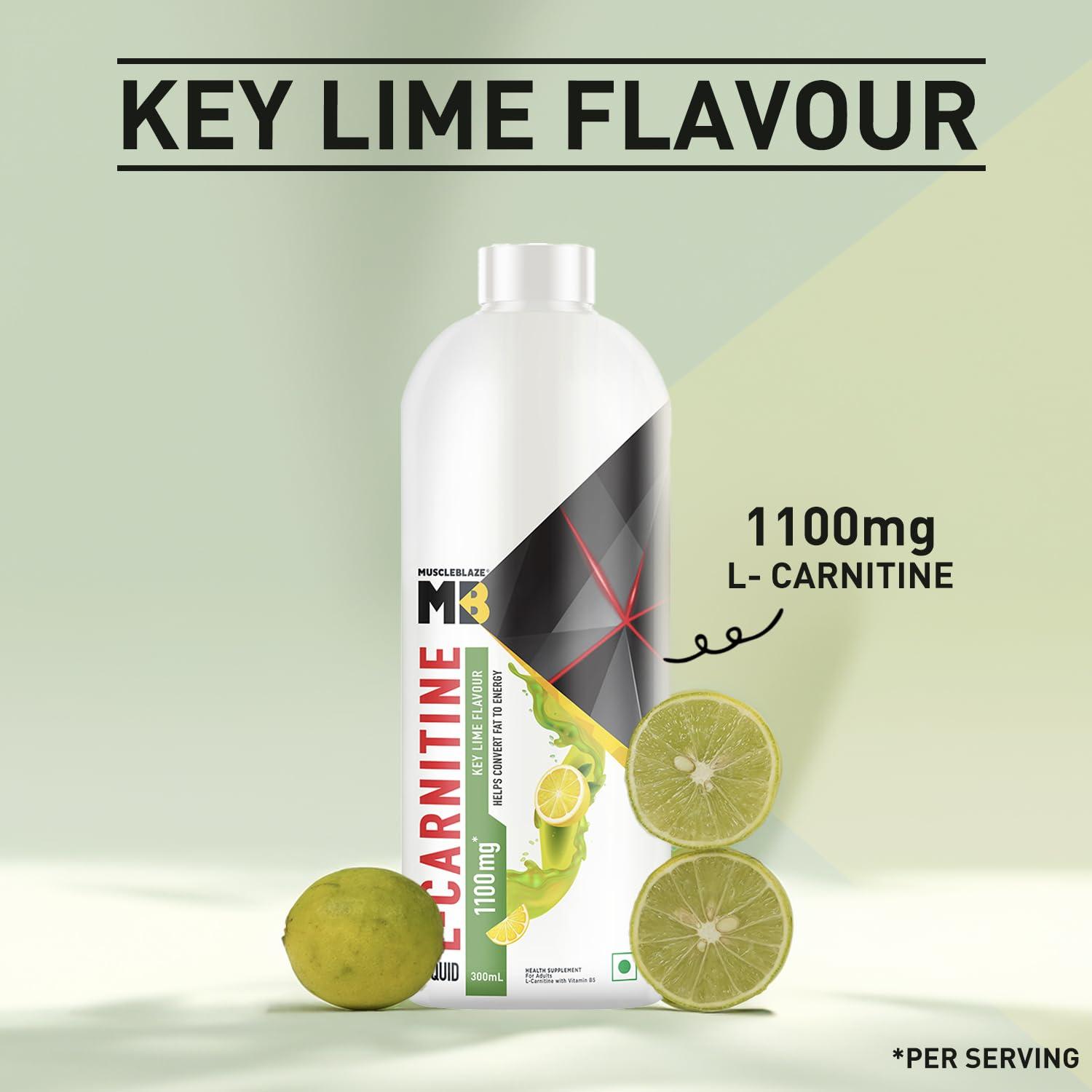 MuscleBlaze MuscleBlaze Liquid L-Carnitine 1100mg (Key Lime, 300ml, 20 Servings) | Converts Fat into Energy