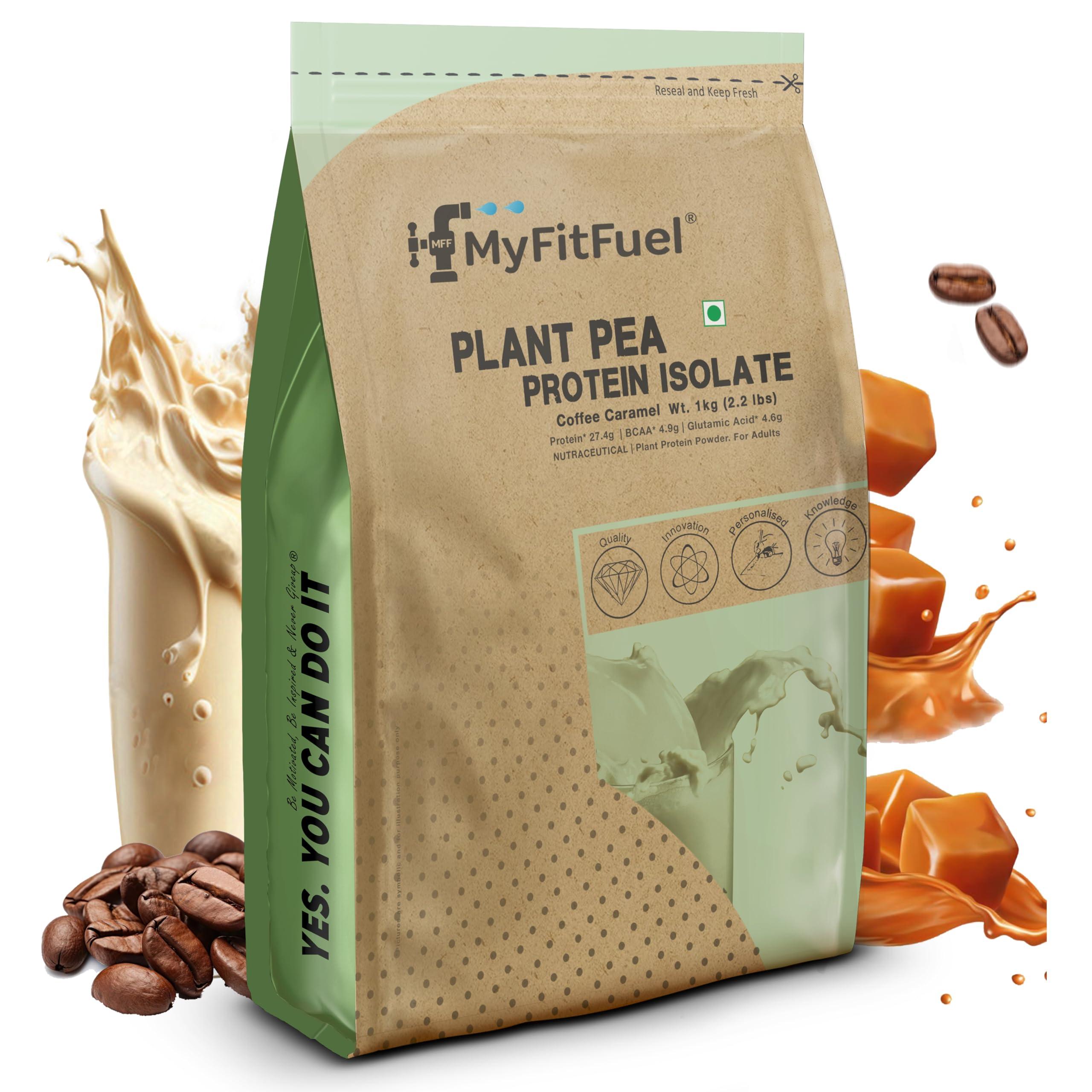 MyFitFuel MyFitFuel Clean Plant Pea Protein Isolate (27.4g Protein, 4.9g BCAA, 10.6g EAA) |Easy to Digest | Vegan Plant Protein Powder [1Kg, 28 Servings, (Coffee Caramel)]