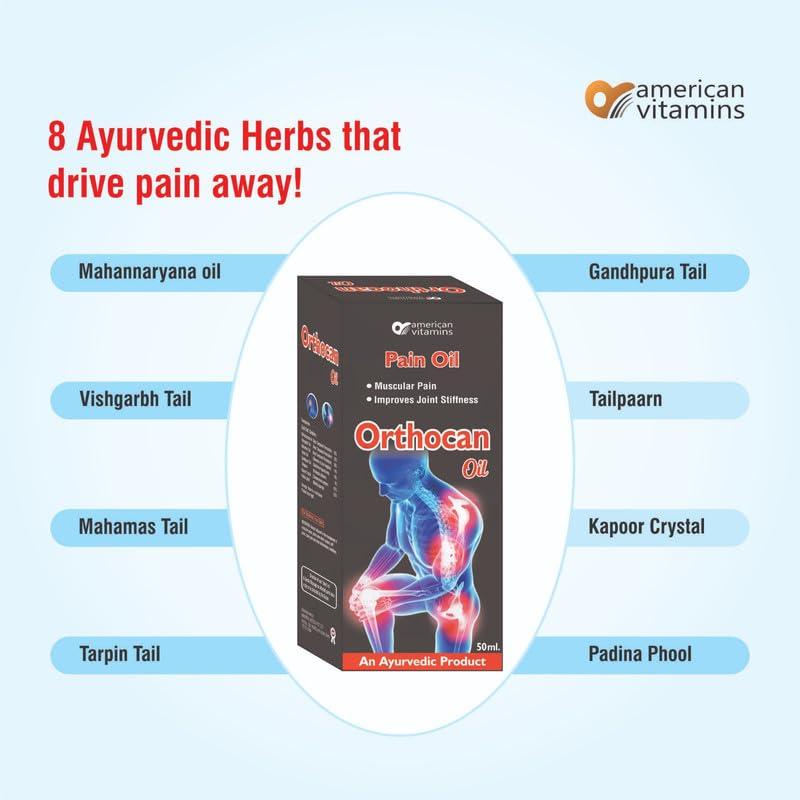 american vitamins American Vitamins Ayurvedic Orthocan Pain Relief Oil for Joints Knee & Back||50ml Pack Of 2