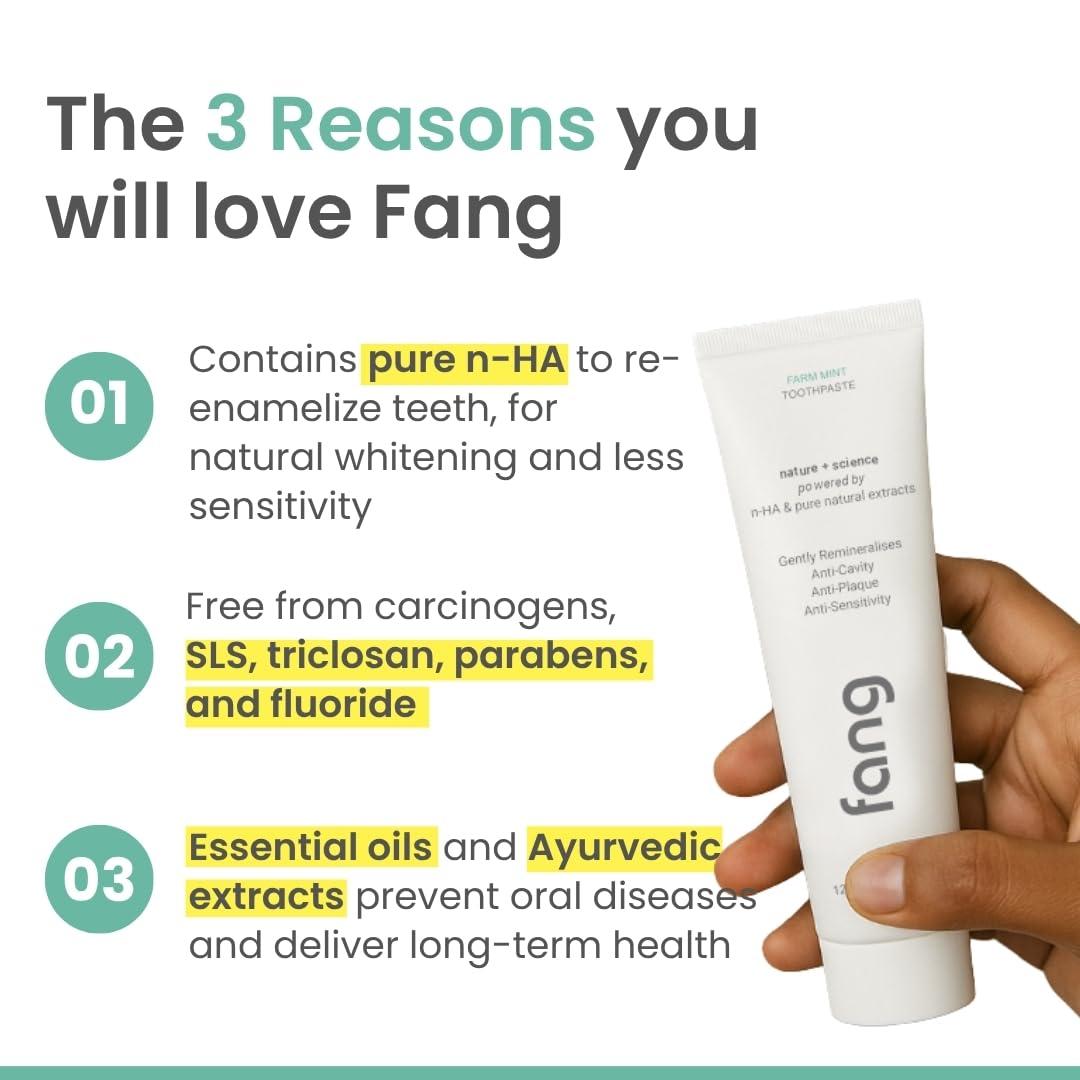 Fang Fang Farm Mint Natural Toothpaste|Fluoride Free Hydroxyapatite|Teeth Whitening|Heals Sensitive Teeth|Fights Cavities,Gum Diseases & Bad Breath|SLS & Chemical Free|Organic, Vegan|100 grams(Pack of 1)