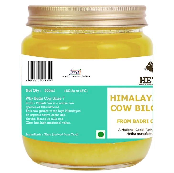Hetha Hetha Organics Himalayan Pahadi/Badri Desi Cow Bilona A2 Cultured Ghee Made In Brass Utensil (Peetal Kadhai) Single Origin - 500Ml