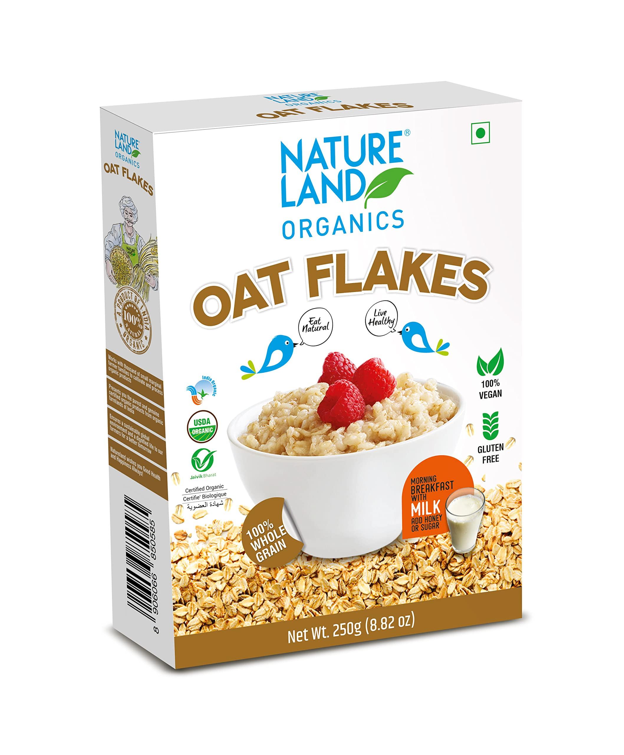 NATURELAND ORGANICS Natureland Organics Oat Flakes 250 Gm (Pack of 2) - Healthy Organic Oats