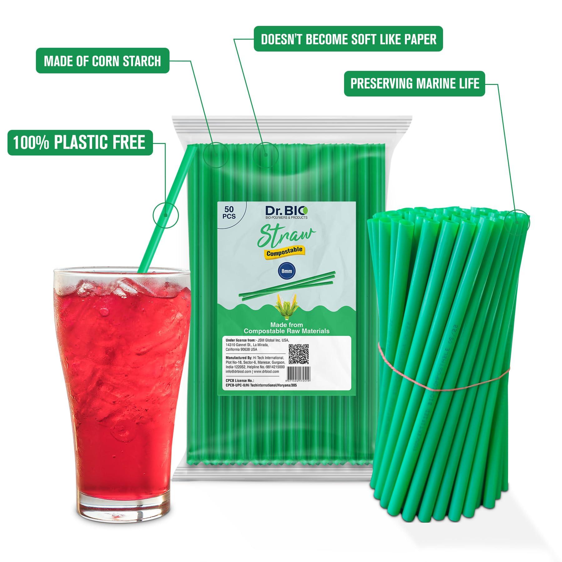 Dr. Bio Dr. Bio Biodegradable Compostable Straw 200Pieces Eco Friendly, Thick Quality, Made of Corn Starch | 2.25 cm x 19 cm | 8 mm (Pack of 2)