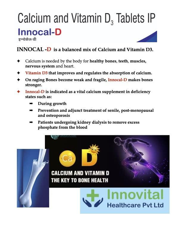 Innocal-D INNOCAL-D 500 Calcium and Vitamin D3 Tablets for stronger Bones & Joints (Pack of 60 Tablets)