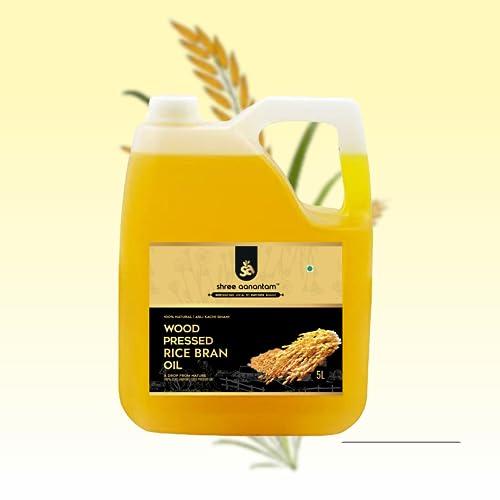 Shree Aanantam Shree Aanantam Cold Pressed Rice Bran Oil - 5 Litre | Bottle | Kolhu/Kacchi Ghani/Chekku | 100% Pure & Natural | Chemical-Free | Wood Pressed Rice Bran Oil for Cooking - 5L (Pack of 1)