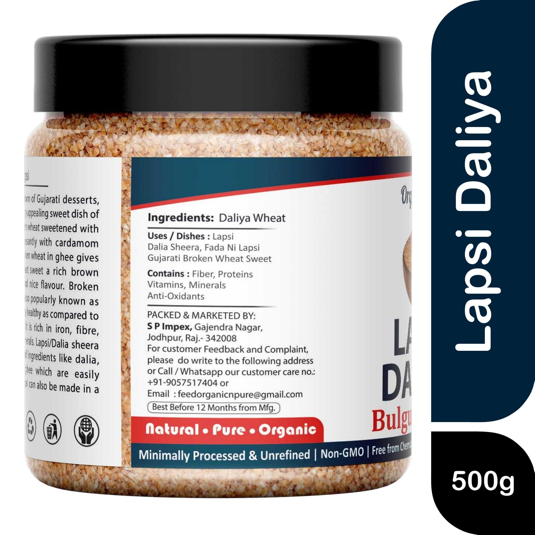 Organic and Pure Organic and Pure Lapsi Dalia Wheat, Lapsi, Lapsi Rava, Lapsi Daliya, Lapsi Rava Small, Fada Lapsi, Lapsi Rawa Dalia, Broken Wheat Lapsi (Jar Pack) 500g