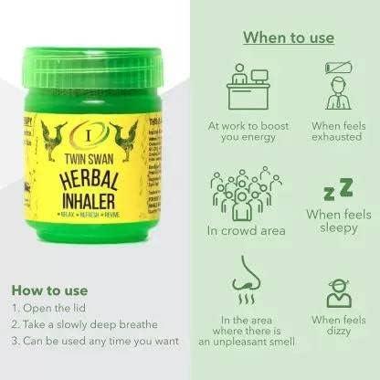 TWIN SWAN Twin Swan Traditional Thai Moderate Strong Herbal Inhalent Inhaler Pain Relief (10 g) (Pack Of 6)