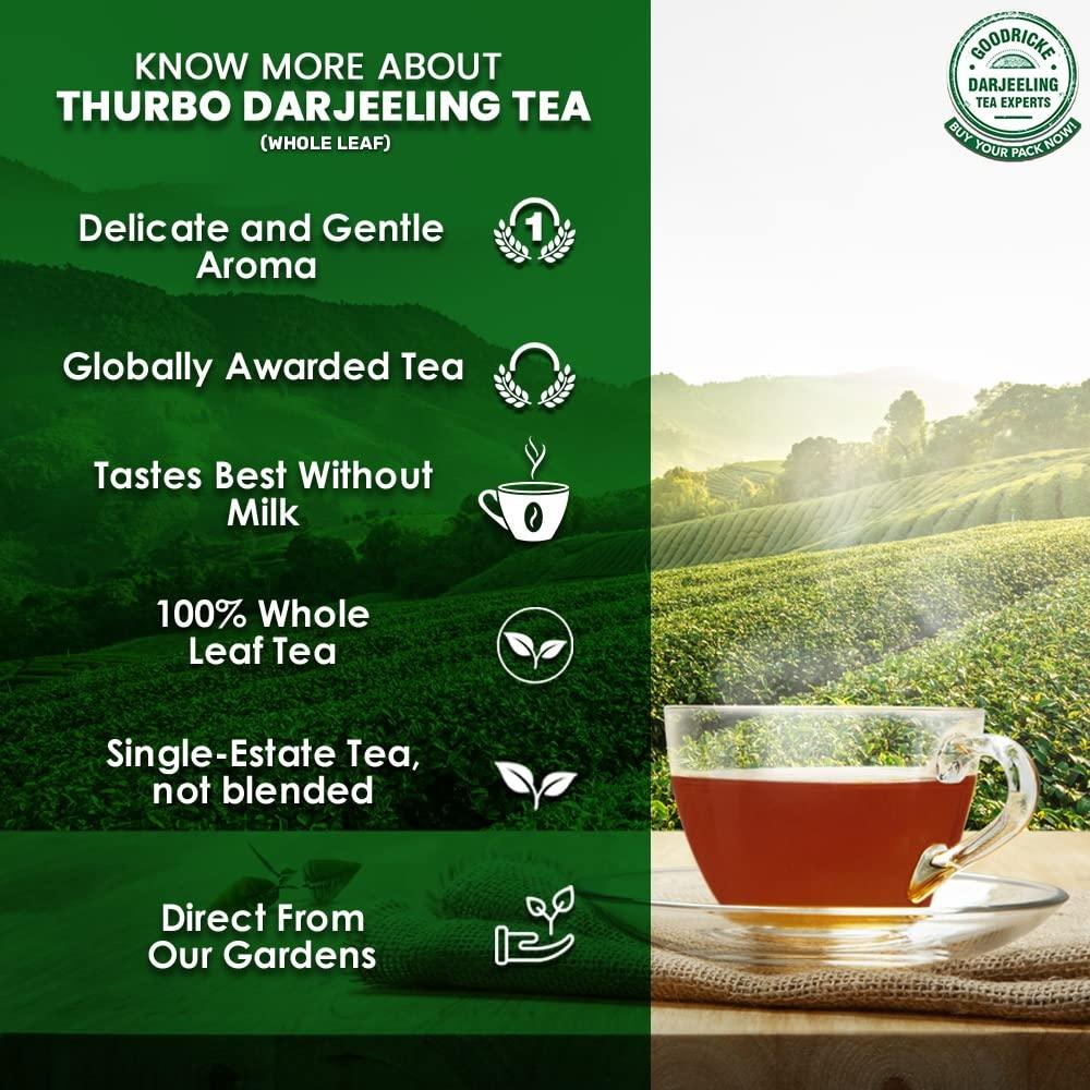 GOODRICKE GOODRICKE Thurbo Darjeeling Tea - 250 gm, (Pack Of 5) | Single Estate | 100% Pure & Original Darjeeling Long Leaf Tea | Enticing Colour & Superior Taste | Iresistible Aroma