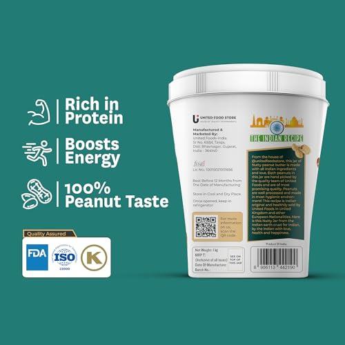 NUTTY NUTTY Natural Peanut Butter Creamy | Made with 100% Roasted Peanuts - 31g Protein, No Added Sugar & Salt, non-GMO, Gluten Free, Vegan Plant Based, Unsweetened Peanut Butter Creamy 1250 g