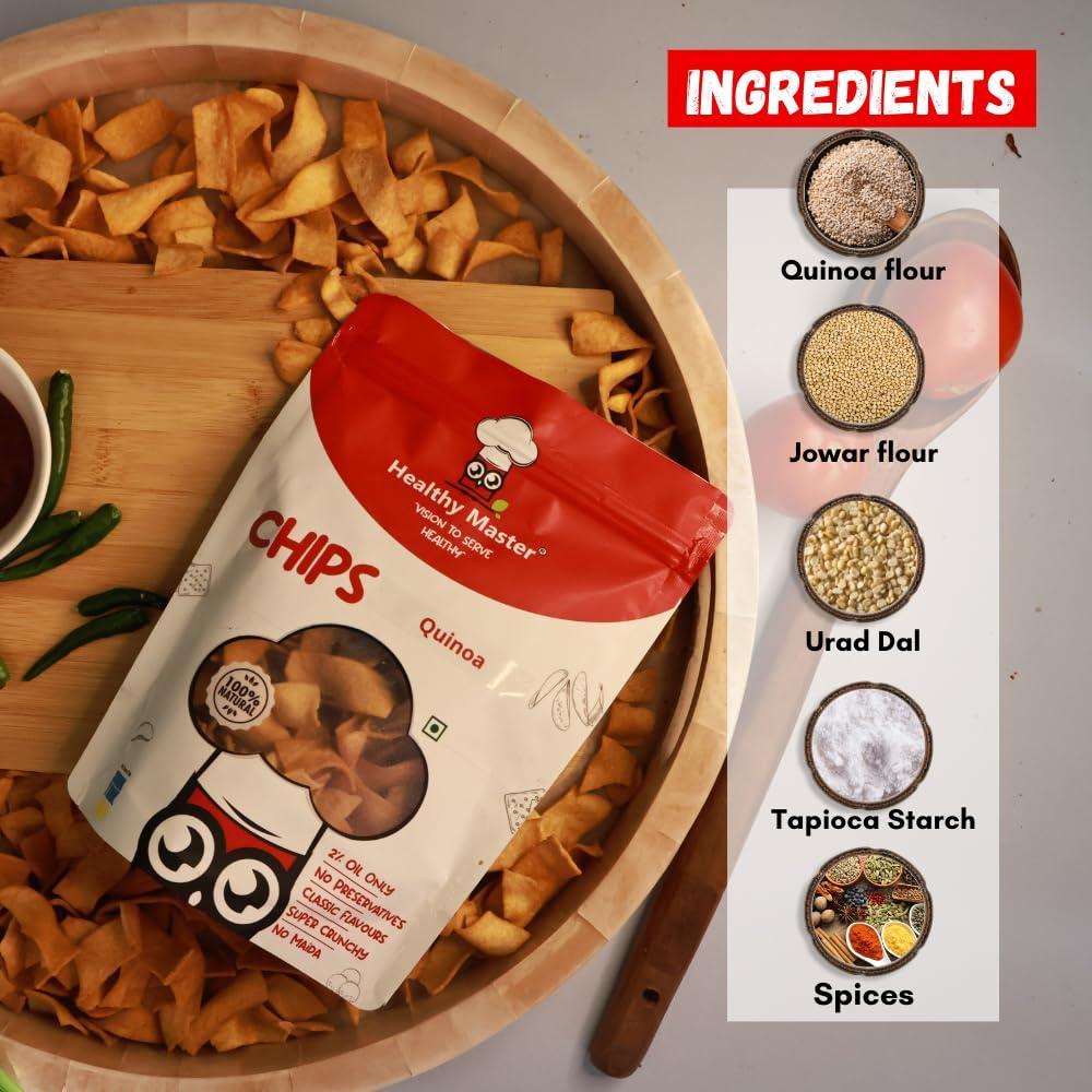 HEALTHY MASTER Vision to serve healthy Healthy Master Baked Quinoa Chips with All Natural Ingredients | High in Fiber | Low in Sodium | Gluten-Free | Vacuum Cooked | Oil-Free (Quinoa Chips, 200g)