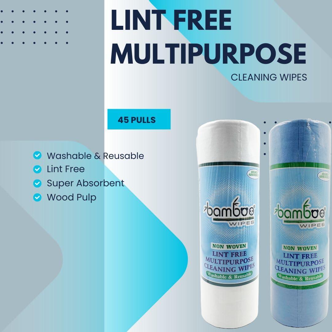 Bamboo Wipes BAMBOO WIPES | Reusable & Washable Non Woven Kitchen Lint Free Multipurpose Towel Tissue Roll| Combo Of 2 Rolls + 10 Napkins 40Cm x 40 Cm) Restaurant, Hospital, Glass Cleaning, Greese