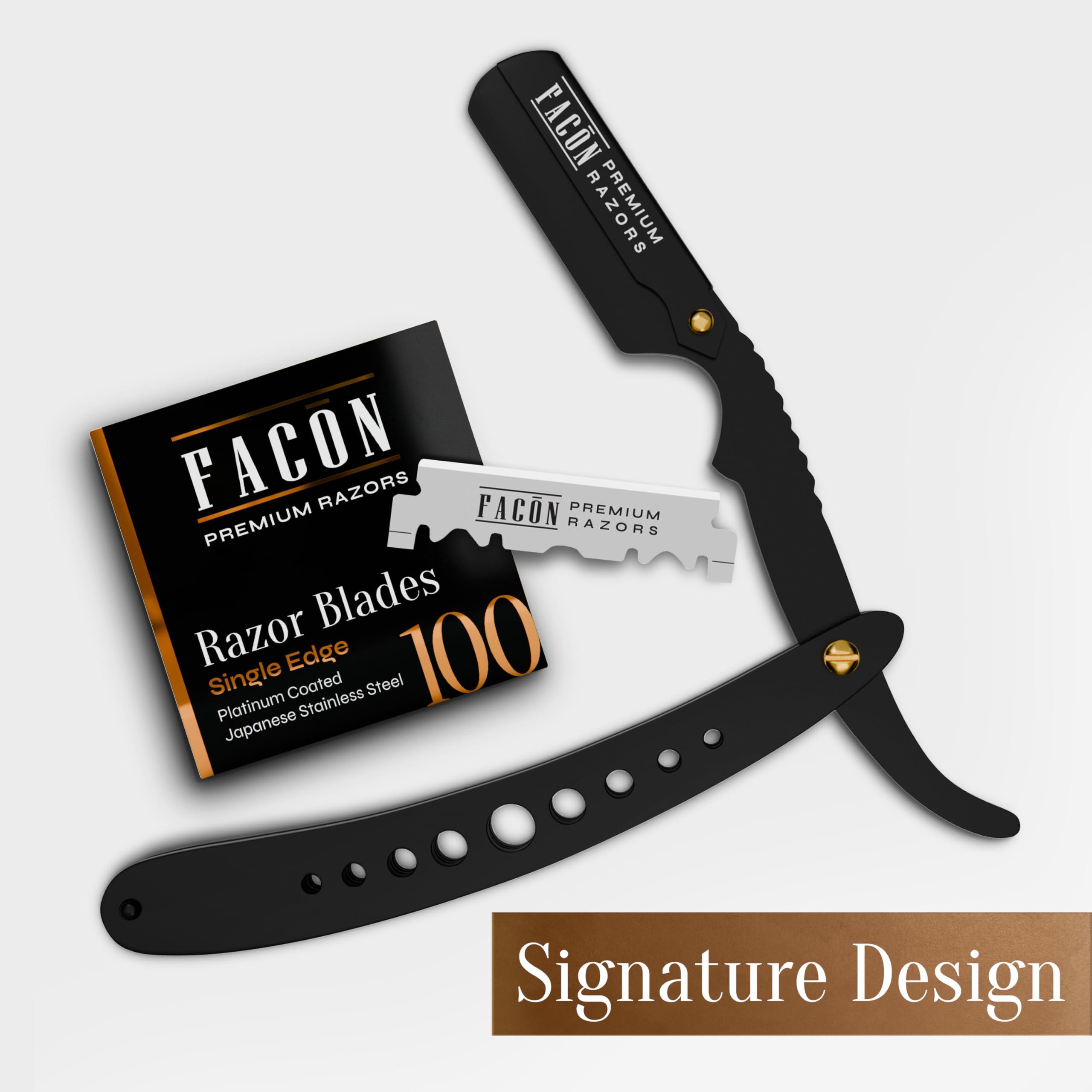 FACON 100 BLADES + Facn Professional Classic Straight Edge Barber Razor - Salon Quality Cut Throat Shavette