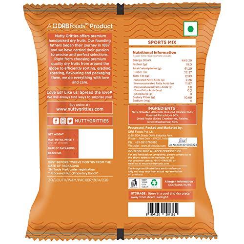 NUTTY GRITTIES Nutty Gritties Sports Mix (Almonds, Cashews, Pistachios, Cranberries, Blueberries, Raisins), Pack of 10-30g Each, 300g