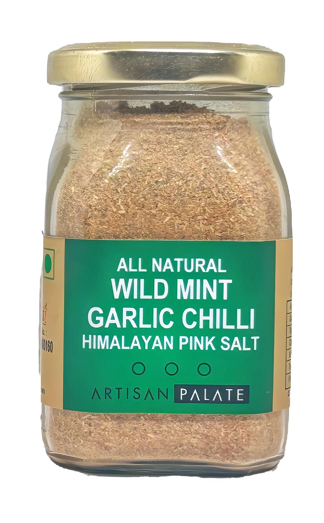 Artisan Palate Artisan Palate Wild Mint Chilli Garlic Himalayan Pink Salt Jar | All Natural | Seasoning for Dips, Fries, and Salad Dressings | 150 gms (Pack of 1)