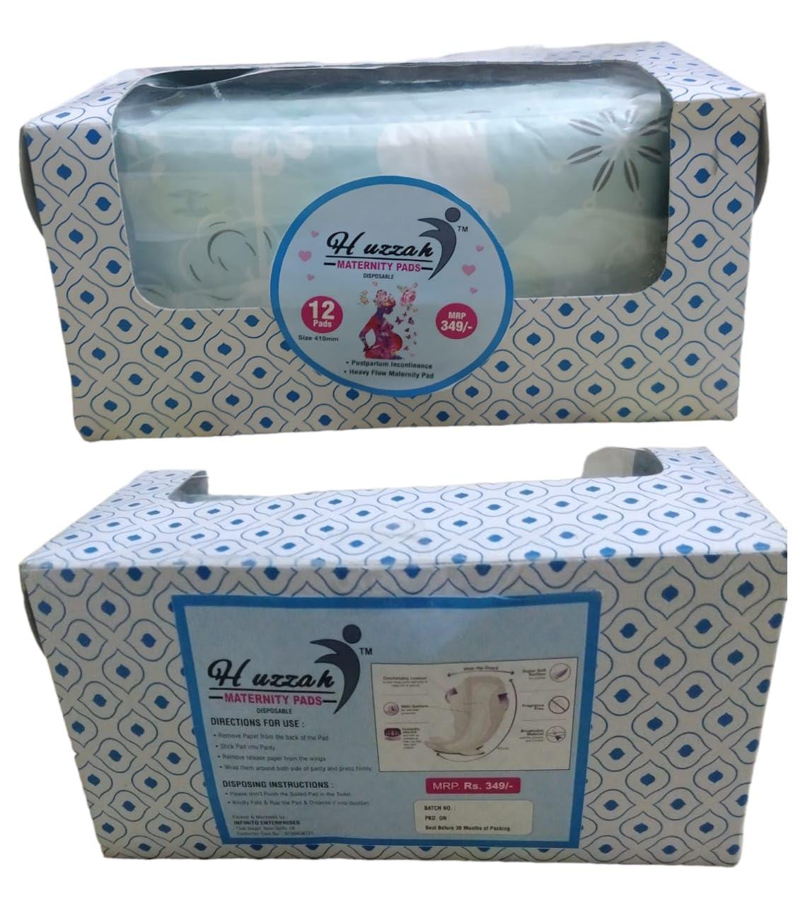 HUZZAH Maternity Pads After Delivery For Womens- Ultra Thin Maternity Pads For Newly Moms- Box of 12 Maternity Pads