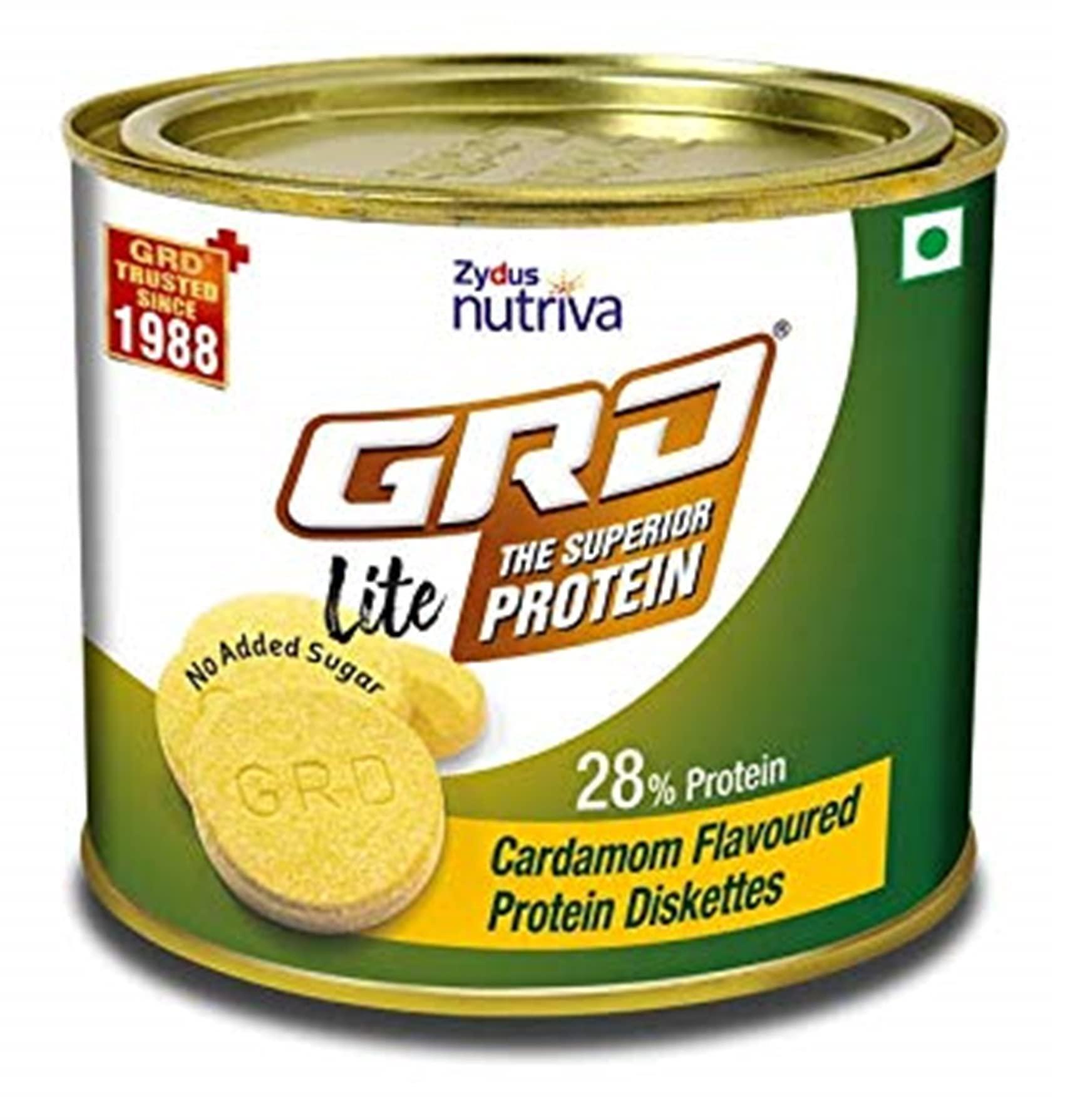 GRD GRD Bix Superior Protein Healthy Diskettes, Tasty Biscuits (Vanilla) & GRD Lite Superior Protein Diskettes, Tasty Sugarless Biscuits (Cardamon) - 250g Each, Pack of 2