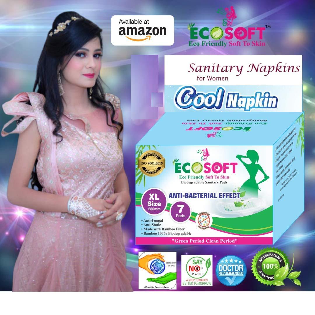 ECOSOFT ECOSOFT Premium Sanitary Pads Bamboo Fiber 100% Biodegradable Iso 9001-2015 And Iso 14001-2015 Certified Xl Size-280 Mm. Pack of 4 Box (28 Pads).