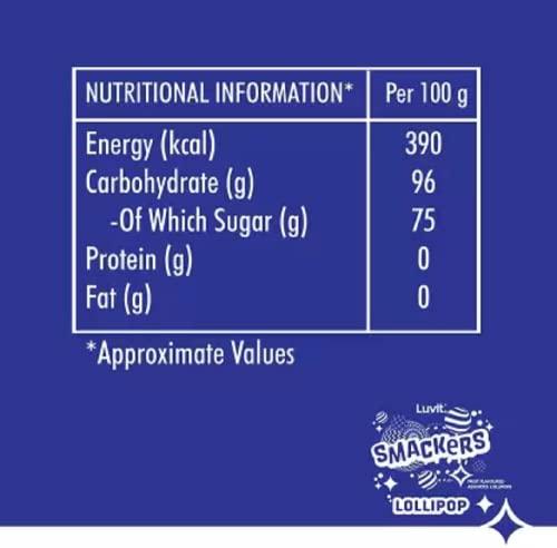 LuvIt. LuvIt Smackers Fruit Flavoured Lollipops 4 exciting Flavours for Kids Mango, Blue Lemonade, Green Apple, Watermelon Lollipop (480 g)