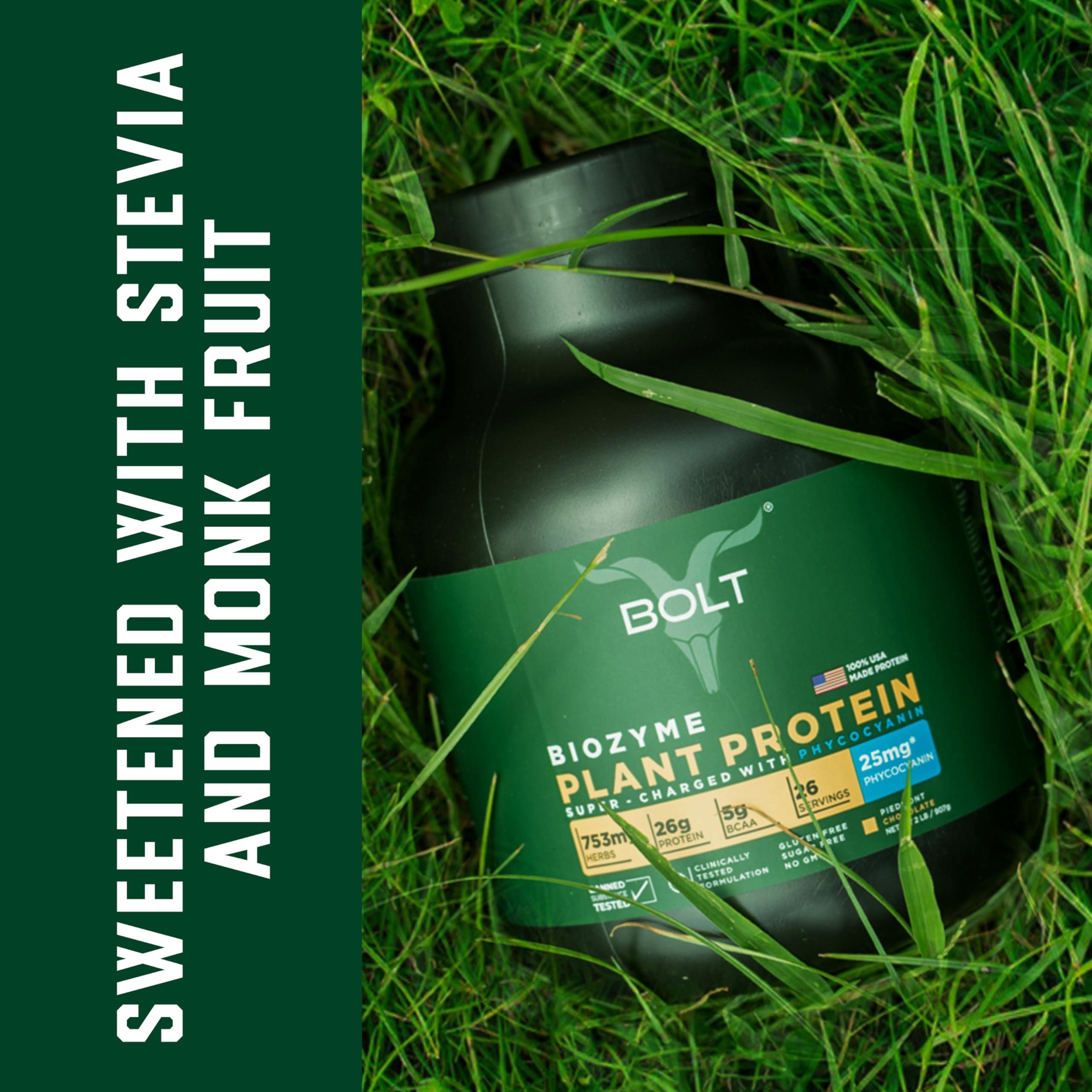 Bolt Bolt Biozyme Plant Protein | Vegan Protein with Superfood PHYCOCYANIN and Ayurvedic Herbs | Complete Amino Acid Profile for muscle Support and Recovery | 2Lb/32oz, 26 Servings | Madagascar Vanilla