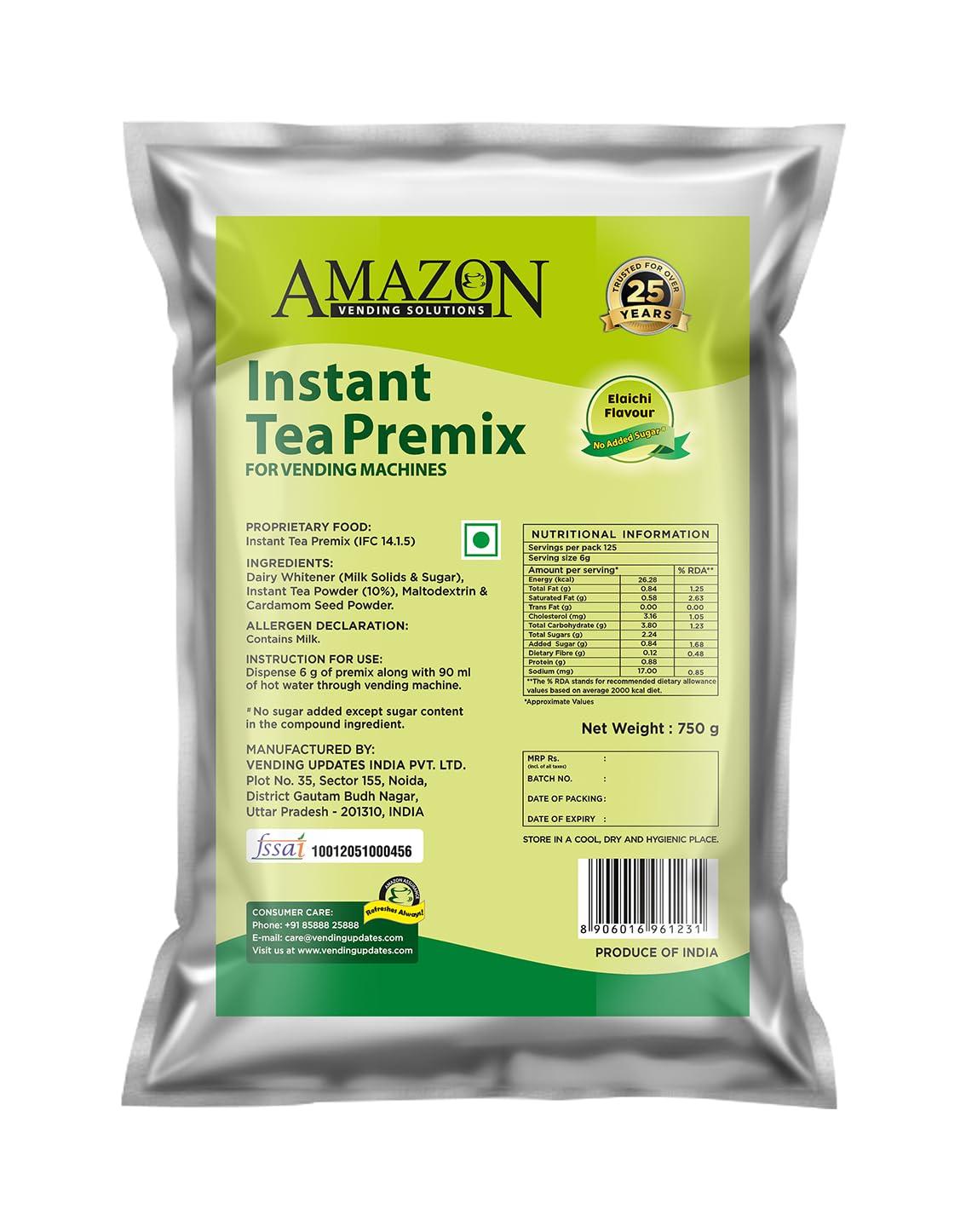 AMAZON AMAZON 3 In 1 Instant Cardamom Chai Tea Premix Powder No Added Sugar Pack Of 1 For Vending Machine Manual Use, Bag,750 Grams