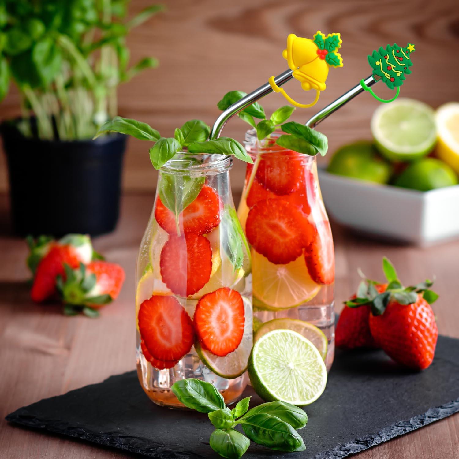 PTaizjjz Christmas Straw Cover Caps,12 Pack Christmas Style Cute Silicone Straws Tips Covers,Straw Toppers For Tumblers, Suitable for 7-8mm Drinking Straws