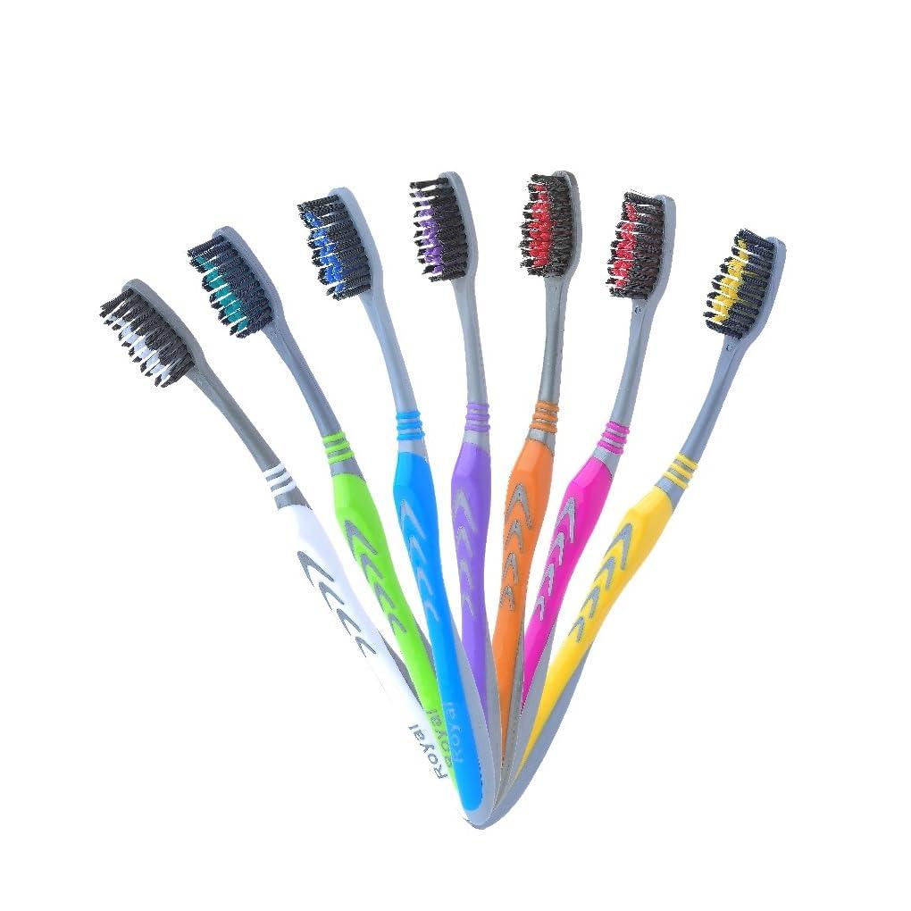 ROYAL SMILE SPECIALISTS Royal Spring Black Toothbrush with Medium Soft Bristles | Hang Card Pack of 12 for Big Families | Manual Toothbrush with Compact Brush Head & Firm Handle for Deep Cleaning (Pack of 12)