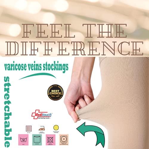 Meditouch MediTouch™ Varicose veins Stockings for Women Men- Optimum Compression Stocks Improve Circulation Recommended by Dr. for Pain relief -Open Toe- Pair (THIGH LENGTH, Small)