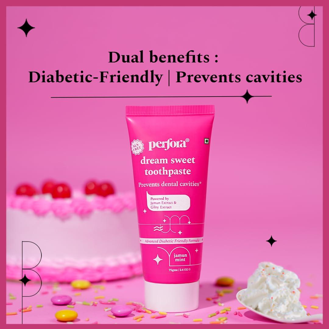 Perfora Perfora Oral Health Diabetics Special Toothpaste for Adults - 75 gms (Pack of 3) | Sugar Free | Cavity Protection Diabetic Friendly Tooth Gel | Made Safe Certified | Vegan-Friendly |Jamun Mint
