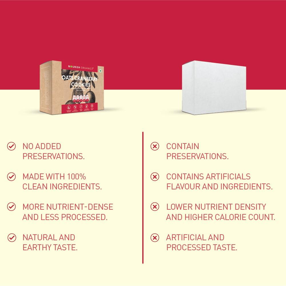 Nourish Organics Nourish Organics Oats Cranberry Cookies, 120gm | Oats & Cranberries (Single Pack) Rich in Fibre | Wheat Free | No Refined Sugar | Clean Label