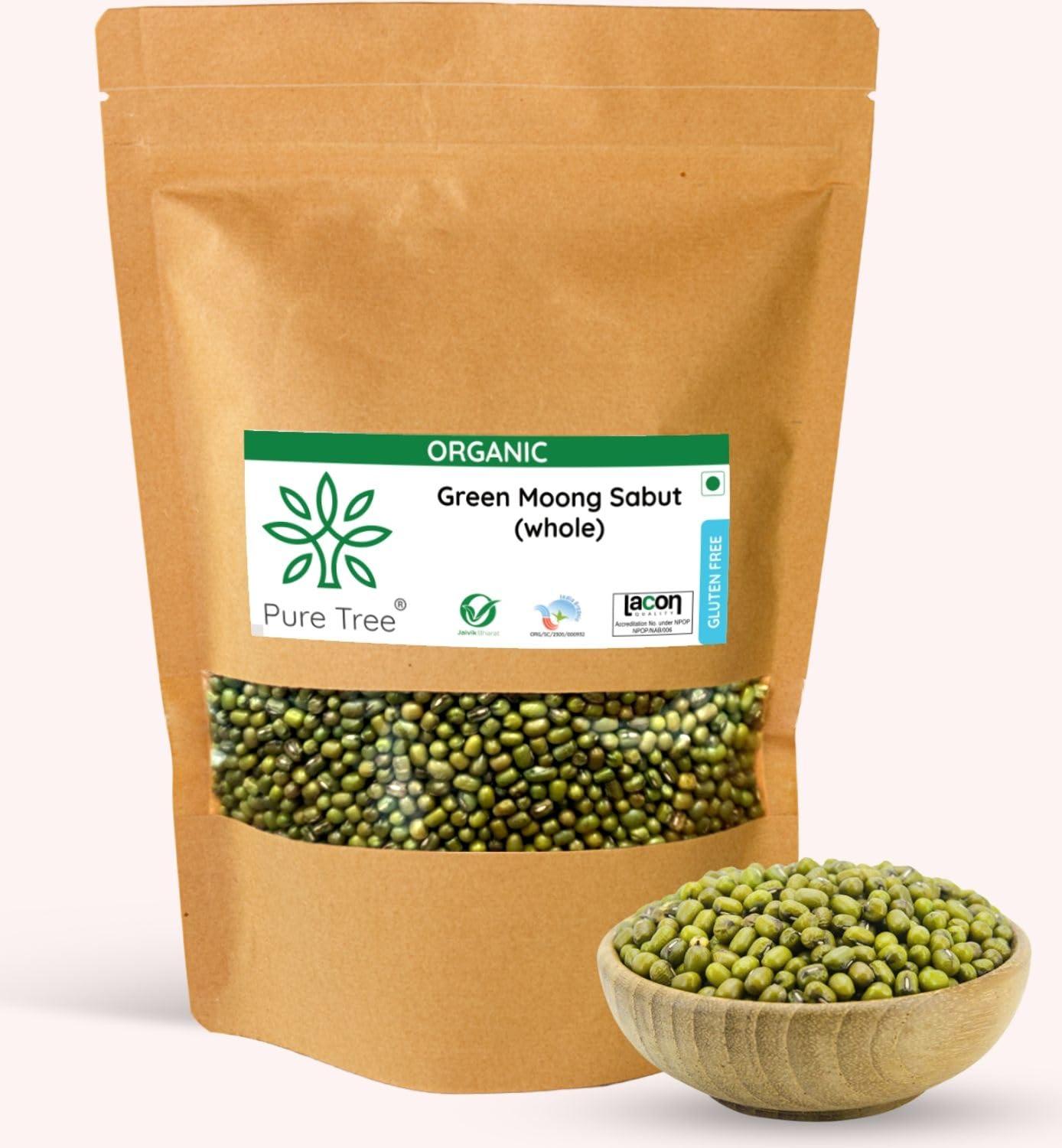 Pure Tree Pure Tree Certified Organic Green Moong Dal | 1900 g | Green Gram Whole | Whole Green Moong Dal High In Fiber & Protein | Hara Moong Sabut Hesaru Kalu Mung Whole