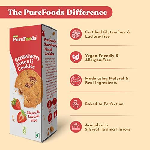 ROLLINS PureFoods PureFoods Strawberry Muesli Cookies | 100% Natural & Healthy | Gluten Free Protein Breakfast | Pack Of 1, 140g