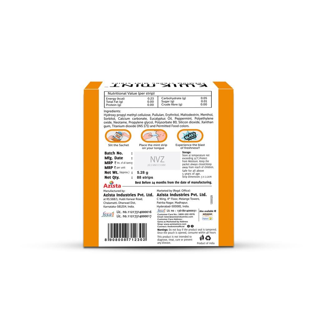 Kwik Mint Kwikmint Premium Strong, Instant mouth freshener dissolving strips for oral care  Pack of 4 (352 Strips)