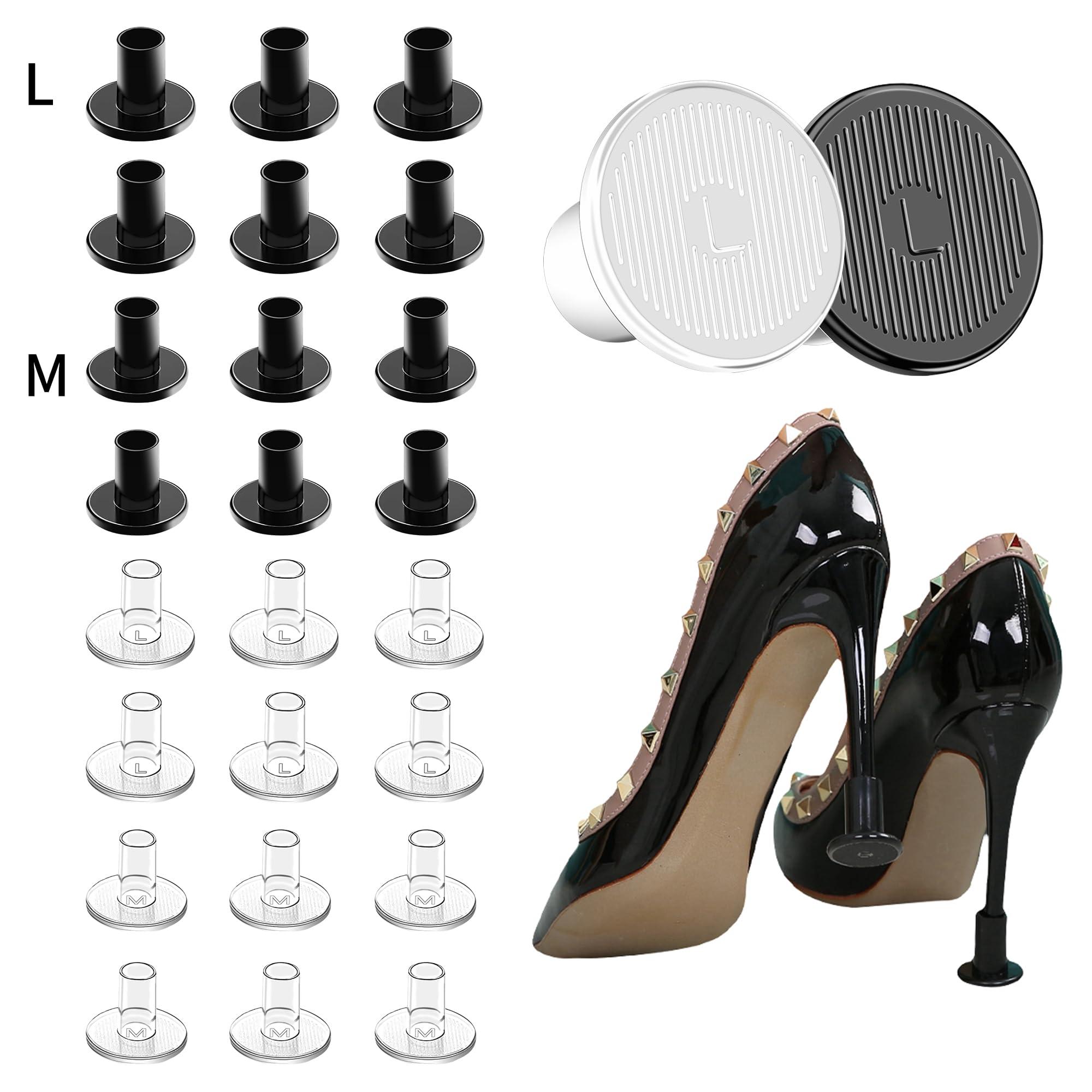 \"N/A\" High Heel Grass Protectors-12 Pairs 2 Sizes Heel Sink Stoppers & SooGree Heel Repair Caps Non-Slip Heel Cover Protectors for Walking on Grass ,Gravel,Wetlands M~L, M~l-black,clear