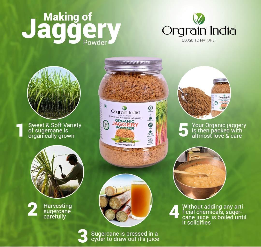 Orgrain India Orgrain India Organic Jaggery Powder, 1.2 Kg (Pack of 2*600g) | Hand Crushed Gur Powder | Organically Grown | No Preservatives Added | No Artificial Flavors