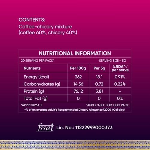 VS MANI & CO. VS Mani & Co Signature Instant Coffee Powder - Pack of 1 (100 gm) Makes 60 Cups - 60% Coffee and 40% Chicory - Strong and Aromatic Signature Instant Coffee, No Added Preservatives | Sugar |Flavours