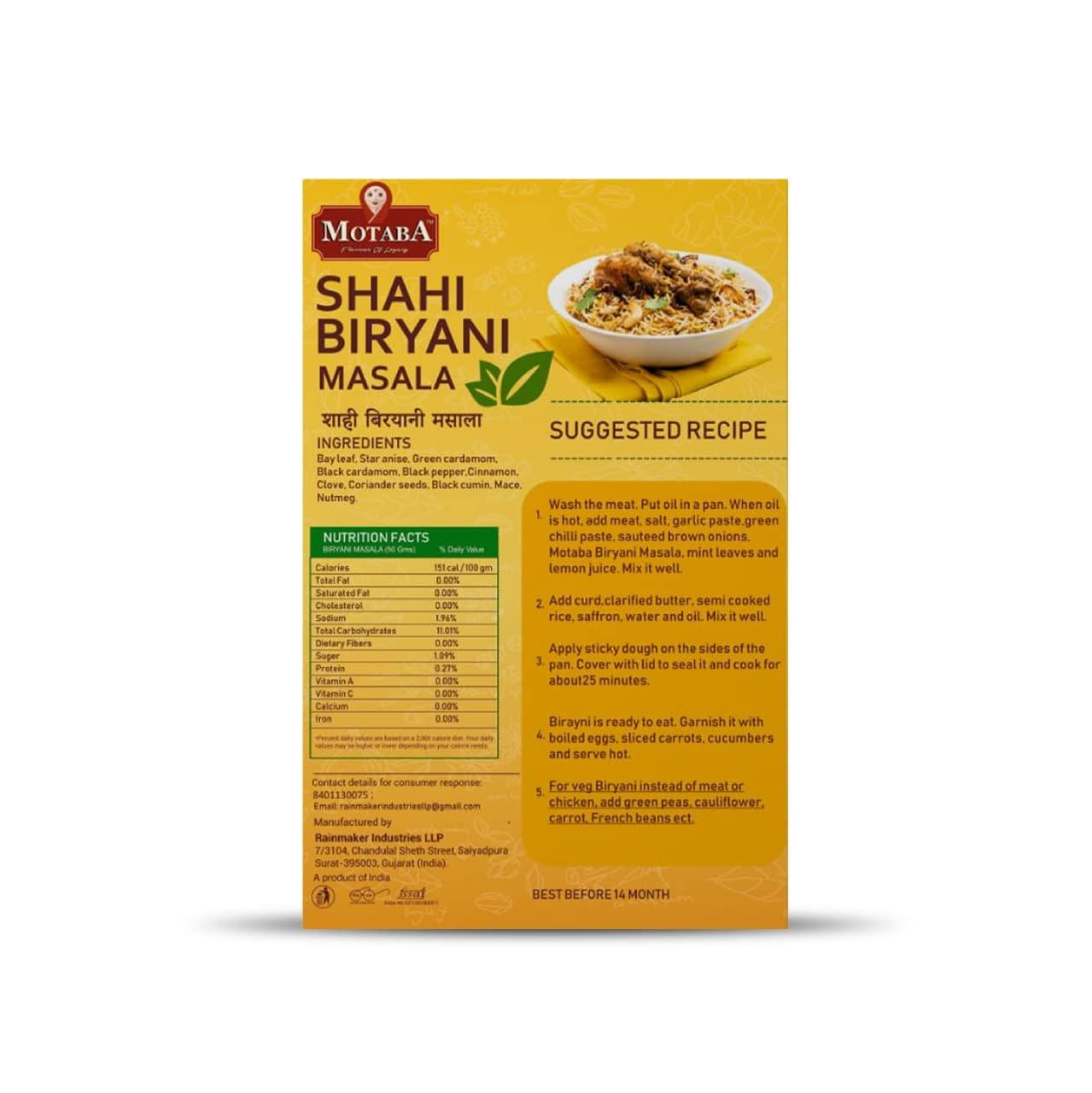 MOTABA Motaba Delicious Shahi Biryani Masala 100 Gram/Natural,Premium Spices Blends & Aromatic | No Preservatives & No Artificial Color/Delicious & Flavourful Cooking (100Gram, Pack of 1)
