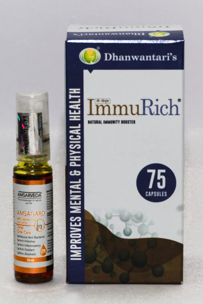 IMMURICH Dhanwantari\'s Immurich Immunity Boosters for Adults - 75 Cap | A2 Cow Colostrum | 52% IgG| Boosts Immunity | Helps Build Strength & Stamina | Builds Overall Health